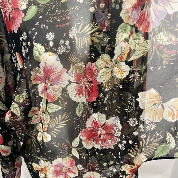 Zara Woman Floral Kimono Duster Black Sheer Size Medium M - XL Side Slits Drape - Picture 4 of 11